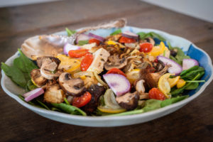 Plate of mushrooms and mixed vegetables